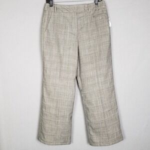 Larry Levine Size 8 Plaid Trouser Crop Pants Black White Houndstooth Work Office